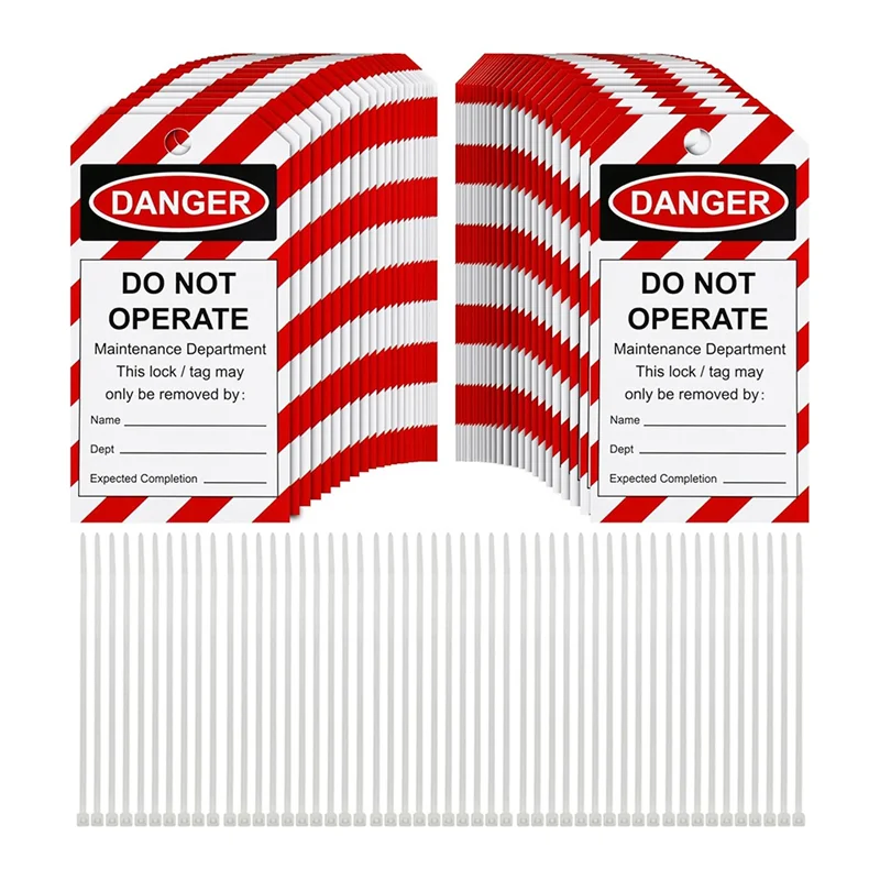 

AS95-Set Of 50 Lockout Tagout Safety Tags With Zip Ties - 'Do Not Operate' For Service Maintenance