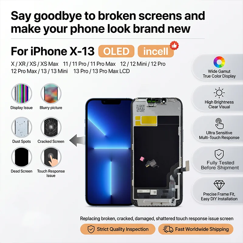 OLED For iPhone X XR XS Max LCD Incell For iPhone 11 12 13 Pro Max 13 Mini 14 OLED LCD Display Screen Digitizer Assembly Repair