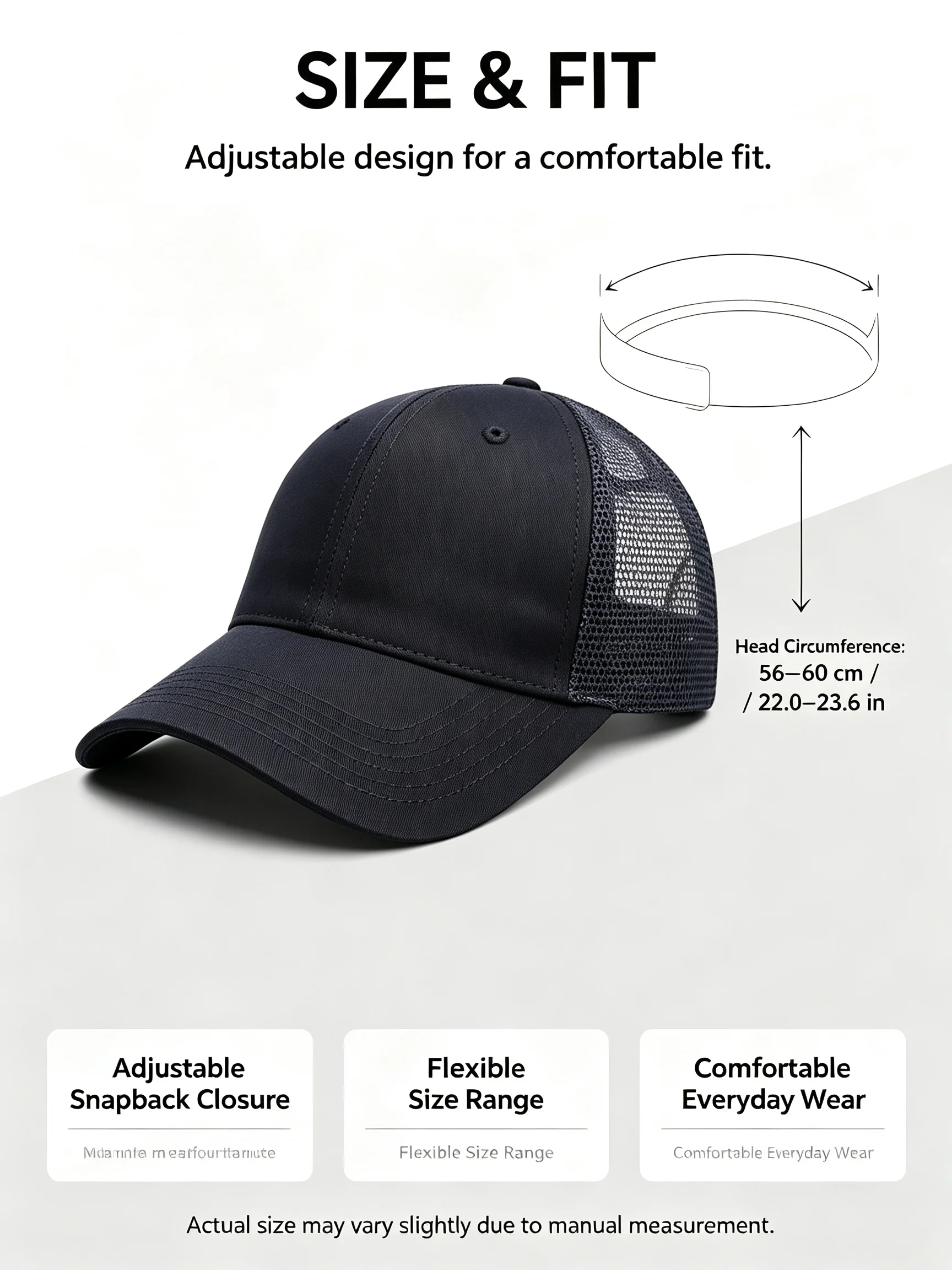 Größen 55–60 cm, verstellbare Snapback-Baseball-Trucker-Basic-Baseballkappe, einfarbig, für Herren und Damen, Mesh-Arbeit, Spleißen, Unisex, mehrere – Detail 12