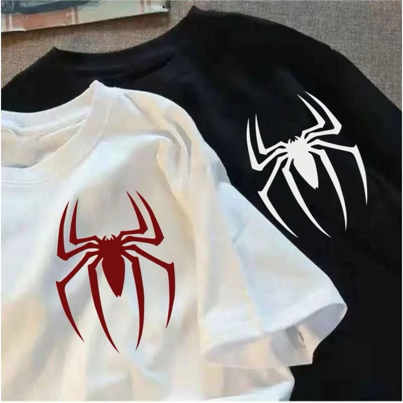 Spider Logo Print Family Matching T‑Shirts Mom Dad Kids Short Sleeve Tees Casual Family Look Parent‑Child Summer Daily Outfits