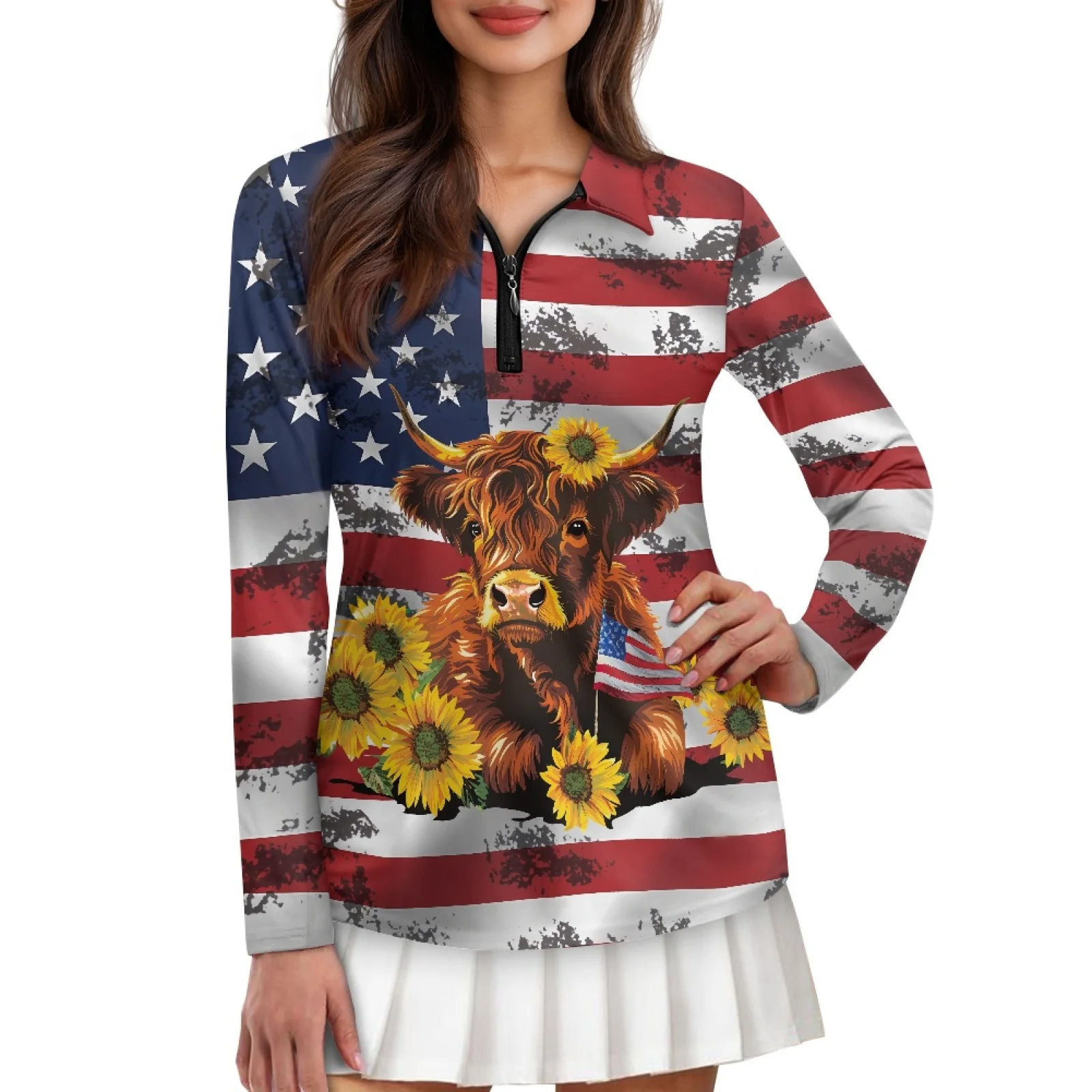 PENSTROLL American Flag Womens Athletic Fit Active Pullover Quick Dry Tennis Polo Shirts for Vacation