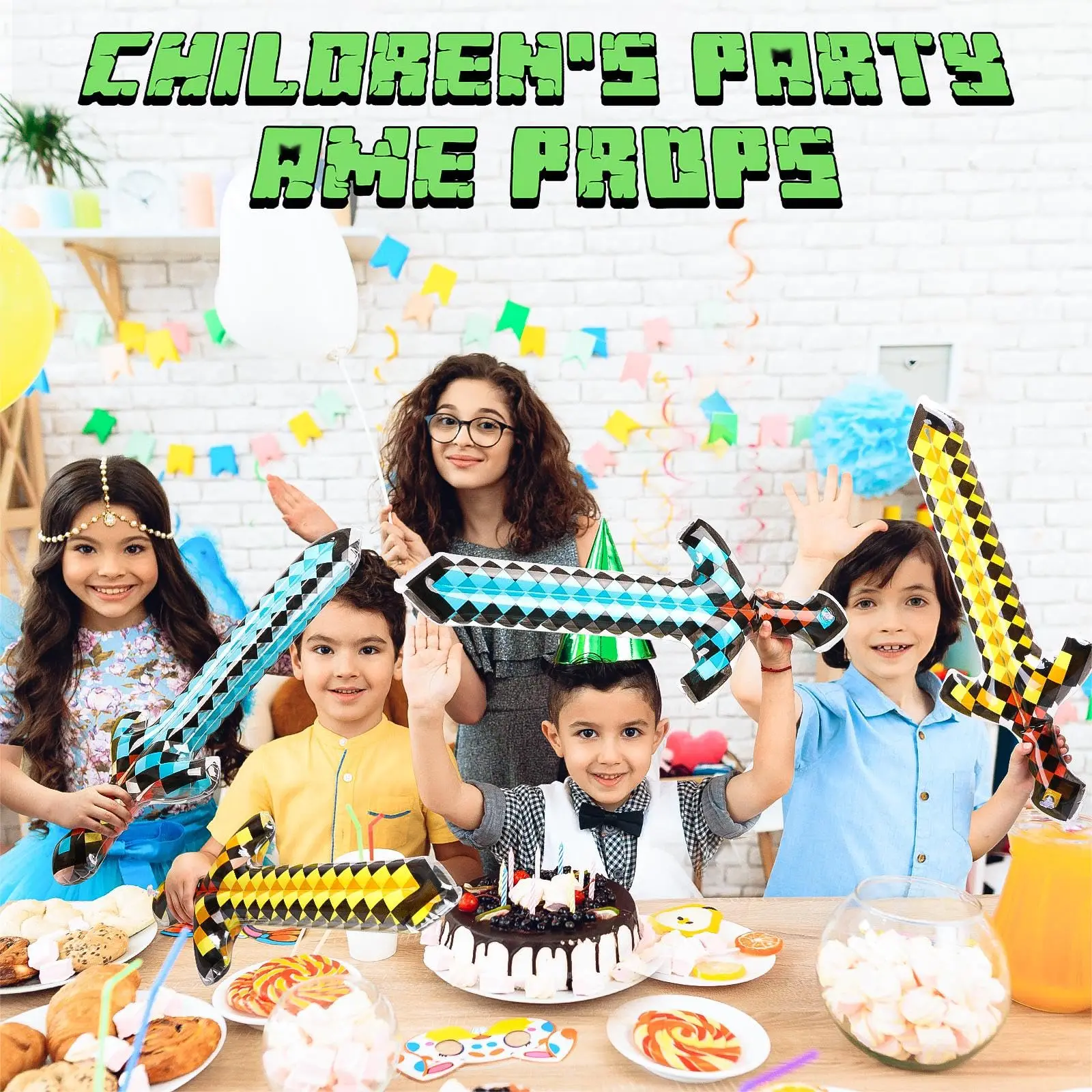 Arme d'épées gonflables pour enfants, 10 pièces, cadeaux de fête, fournitures de fête à thème, jouet gonflable en feutre de pixels et Cosplay pour enfants