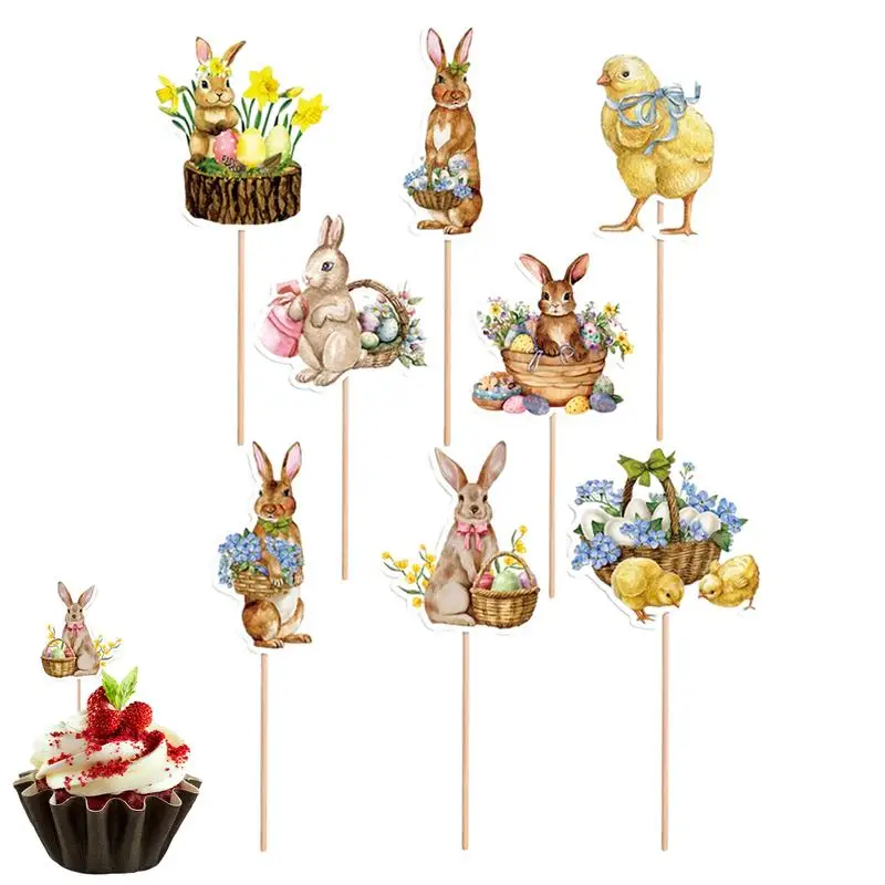 8pcs Cute Chick Rabbit Egg Style Cupcake Topper Easter Festival Birthday Party Baby Shower Decorations