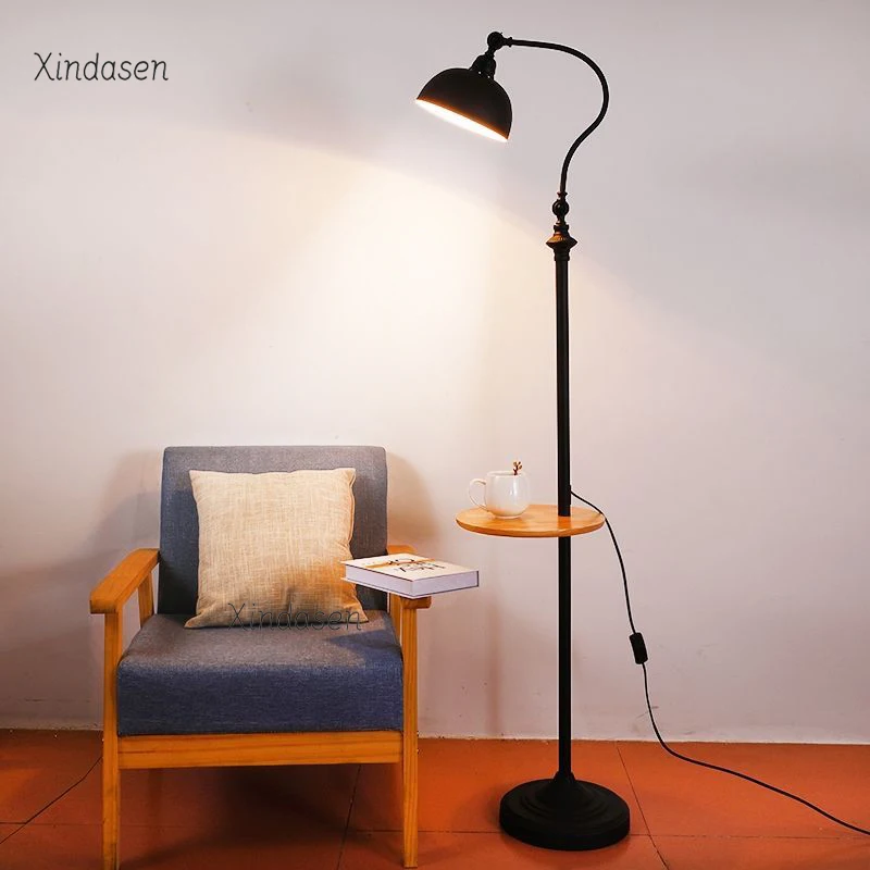

Nordic Retro Vintage Floor Lamp With table Adjustable For Living Room Salon Reading Standing Lamp Bedroom Bedside Light торшер
