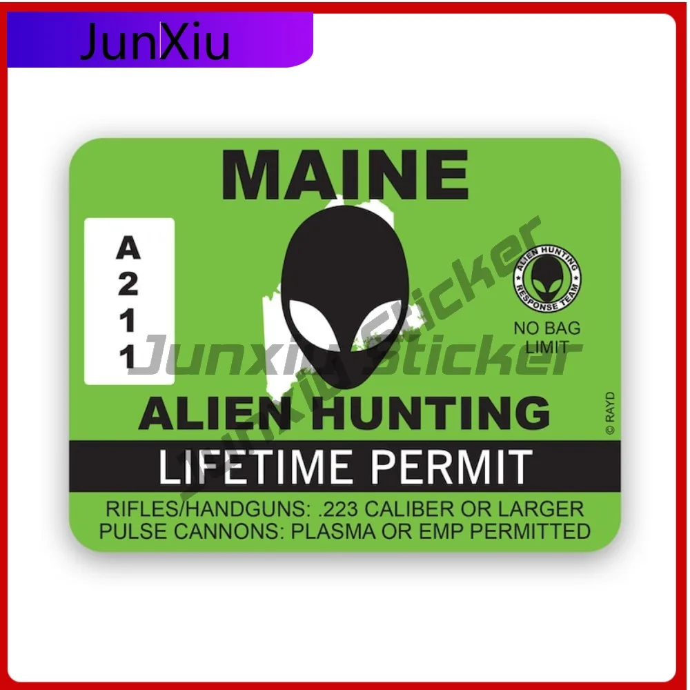 

Maine Alien Hunting Permit Stickerwaterproof Outdoor Cute Window Waterproof Vinyl Decal For Letter Boxe Creative Unique Sticker