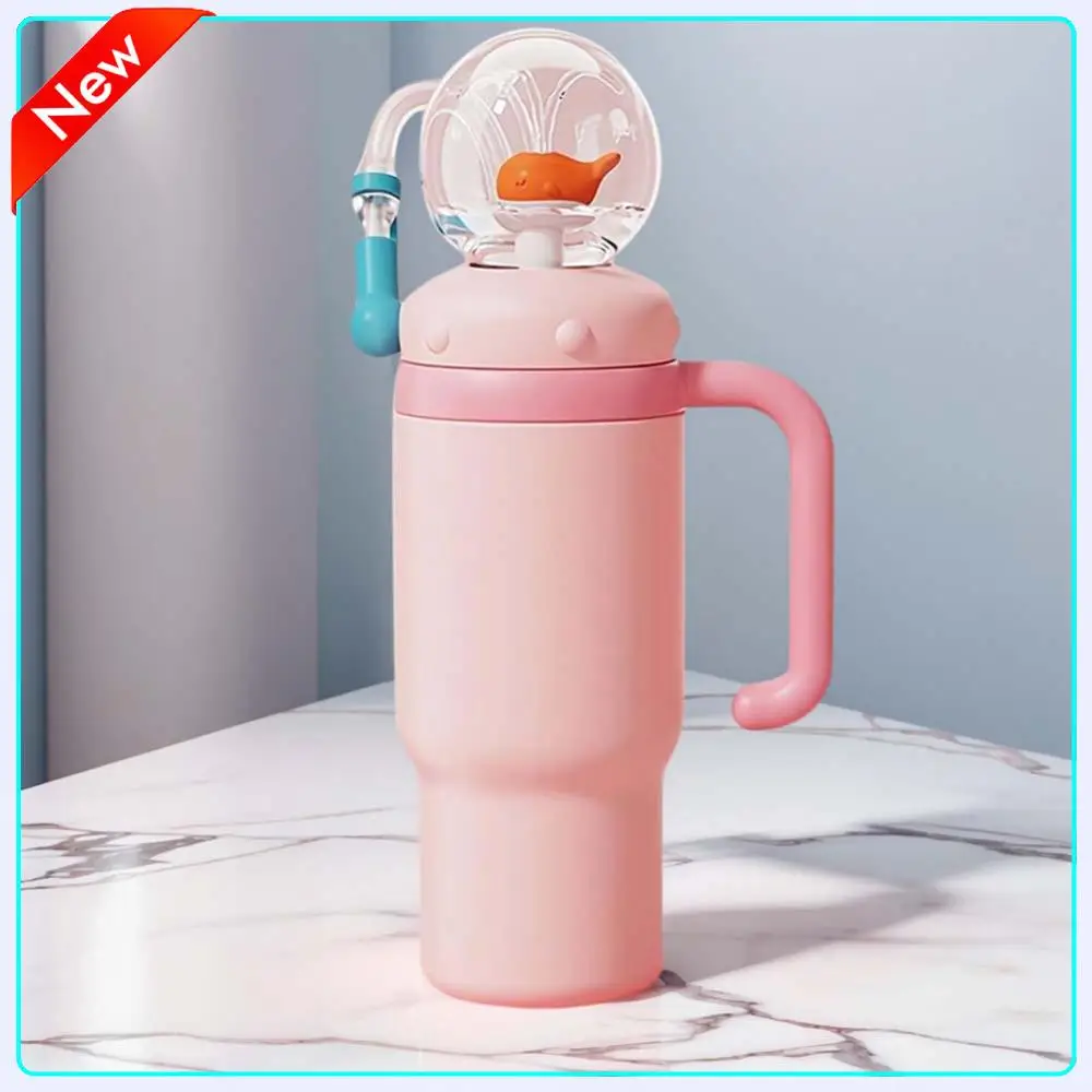 

24oz Stainless Steel Whale Fountain Tumbler Straw Water Cups Kids Adults Travel Water Bottles Whale Water Cups Car Water Bottle