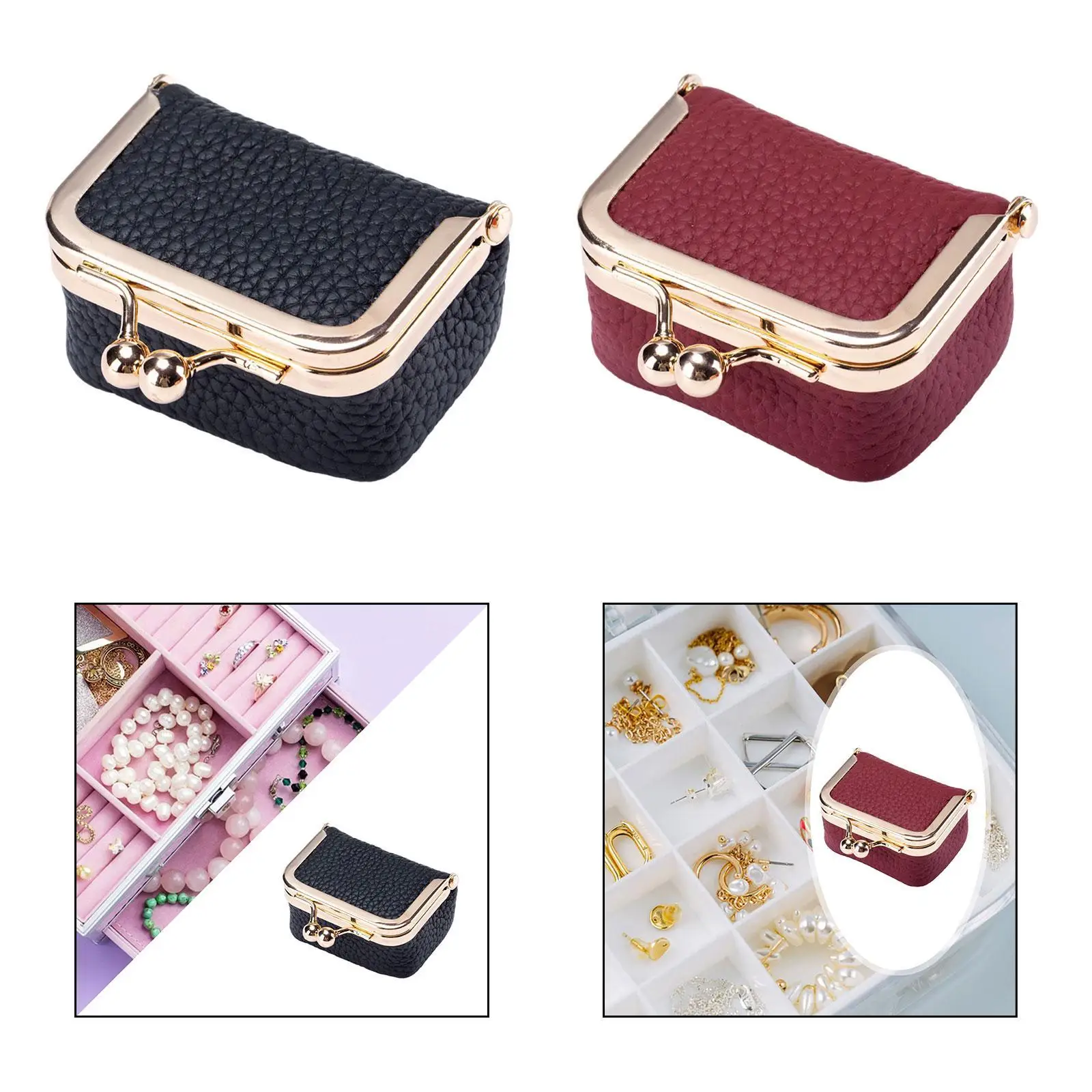 Mini Jewelry Case Keys Travel Bag Kiss-lock Closure Teen Adults Jewelry Organizer Case PU Leather Small Travel Jewelry Organizer