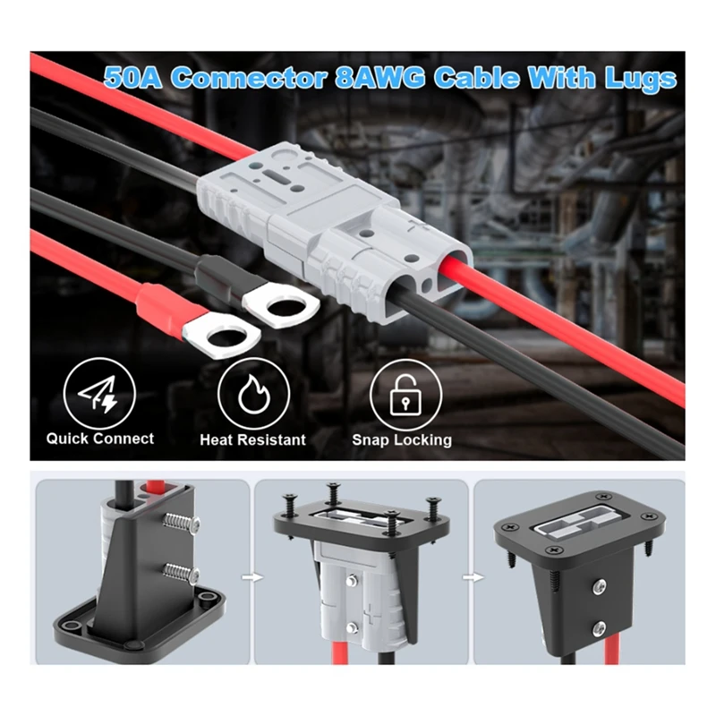 Promotion! Connecteur de batterie à déconnexion rapide, kit de connecteur de câble d'extension, fil 8AWG, invite de montage, 50A