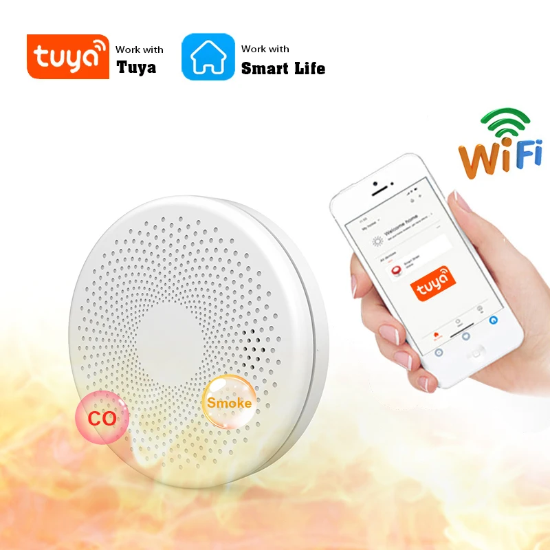 Tuya Smart-Détecteur de fumée et de CO, alarme de monoxyde de carbone, capteur de son PIR d'incendie
