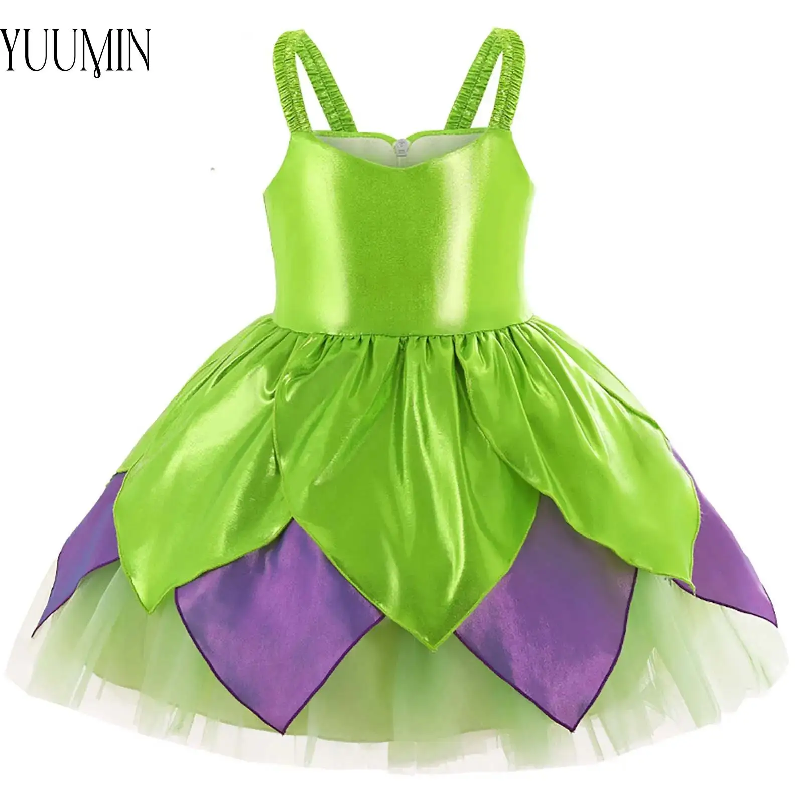 Girl Halloween Flowers Fairy Costume Dancewear Flower Elf Cosplay Dress Tiered Princess Dress for Party Stage Performance