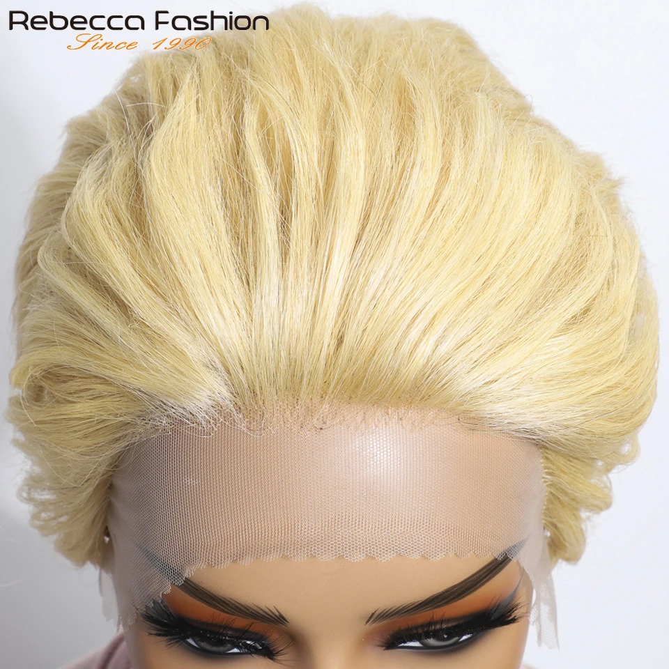 ريبيكا 613 شقراء قصيرة عابث قطع أملس الظهر بوب 13x1 الدانتيل الجبهة 100% باروكة من شعر طبيعي للنساء البرازيلي شعر ريمي الباروكات اليومية