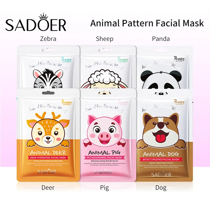 SADOER Cute Animal Facial Mask Moisturizing Hydrating Sheet Mask Skin Rejuvenating Face Mask