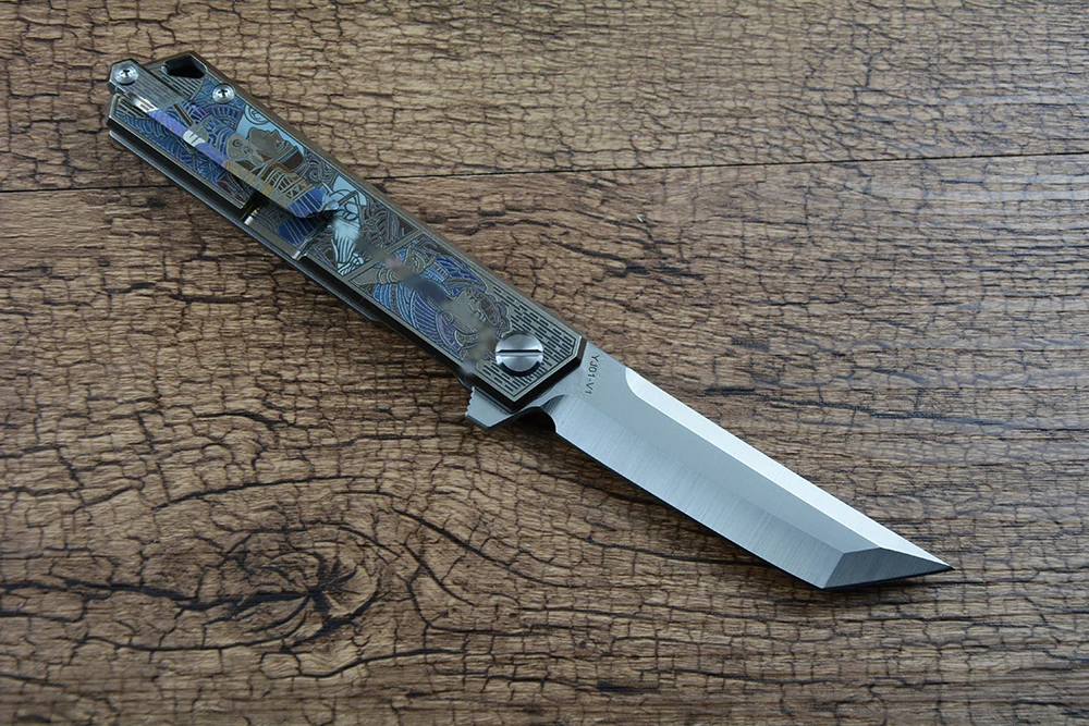 TWOSUN YJ01-V1 Tanto Blade Pocket Folding Knives Color Pattern Titanium Handle for Gift Collection Outdoor Camping TS20