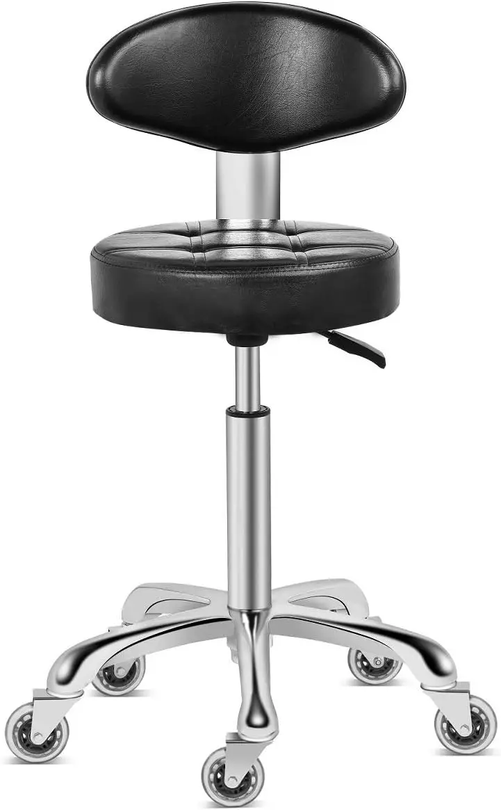 Heavy Duty Hydraulic Rolling Metal Stool for Kitchen,Salon,Bar,Office,Massage (with Back Re