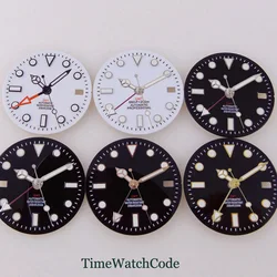 NH34 Watch Dial Face Accessories 29mm Black White Fit NH34A GMT Automatic Movement Date Window Green Luminous