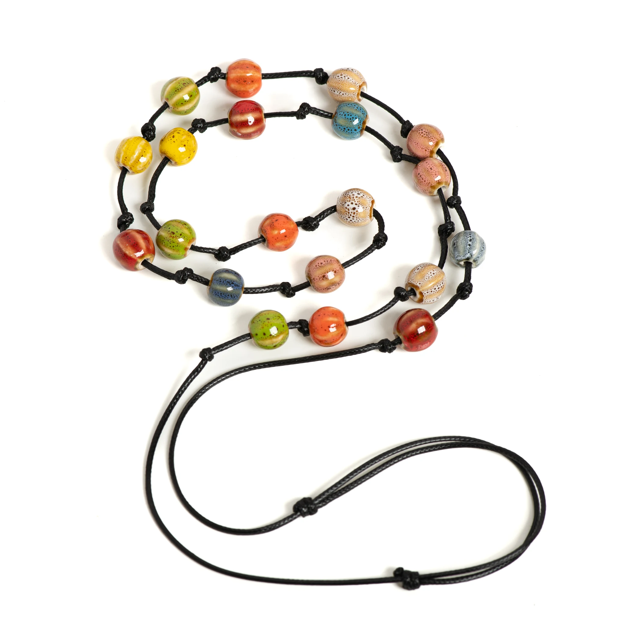 Handmade Colorful Melon Ceramic Necklace Bracelet Dual-use Adjustable Cord Bohemian Jewelry 1 Piece S001162