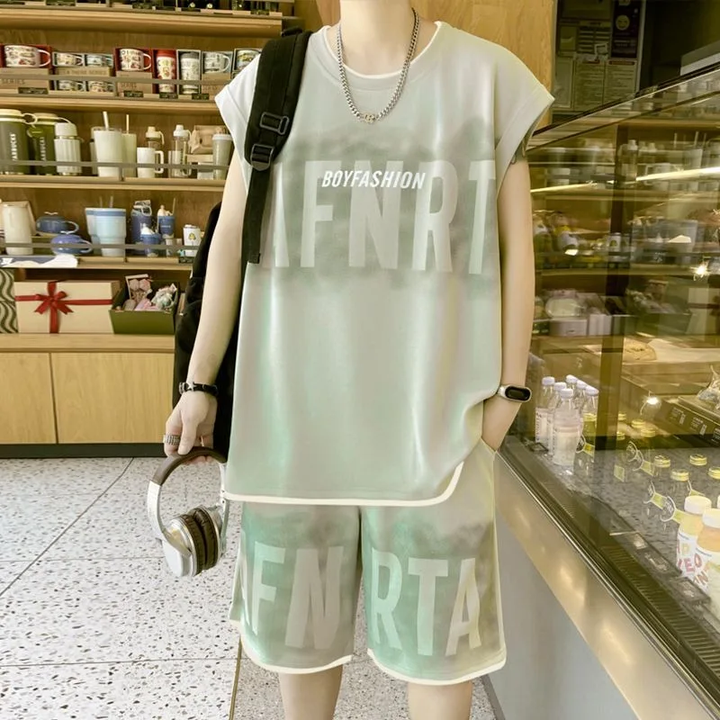 Men's Summer Plus Size Loose Vest Shorts Set Youth Fashionable Casual New Style Handsome Two Piece Outfit view 2