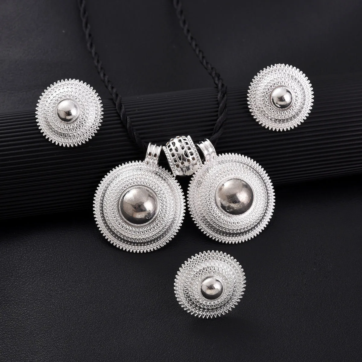 Silver Color Ethiopian Jewelry Set Double Pendant 3-Piece Or 4-Piece Sets African Eritrean Wedding Engagement Gifts #202
