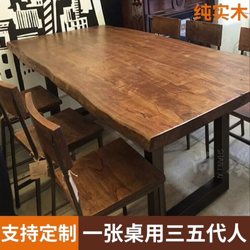 Customized solid wood dining table, long strip dining table, noodle shop, catering and snack shop manager table, restaurant,