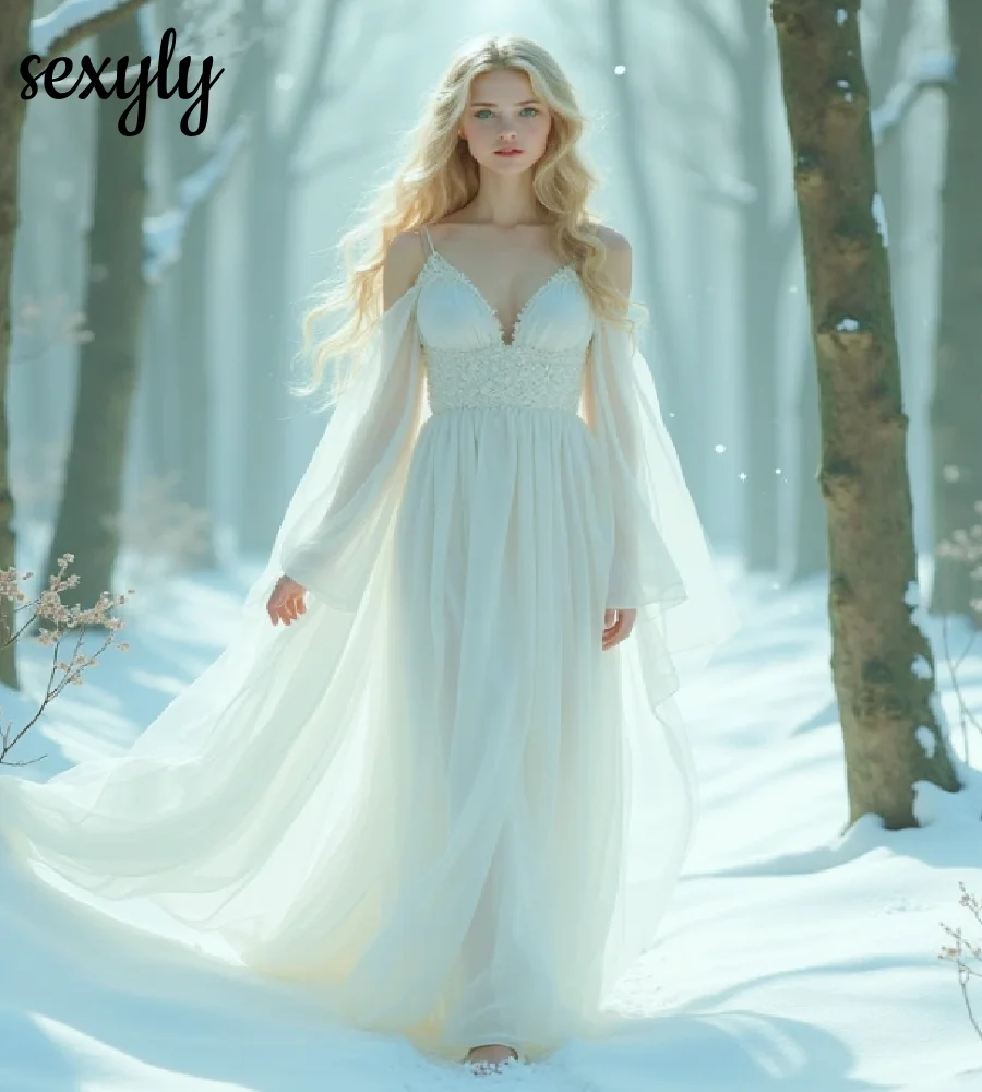 

Minimalist Boho Fairy Wedding Dress With Sleeves Forest Elf Flowy Chiffon Beach Bride Dress 2025 Civil Bohemian Country Bridal