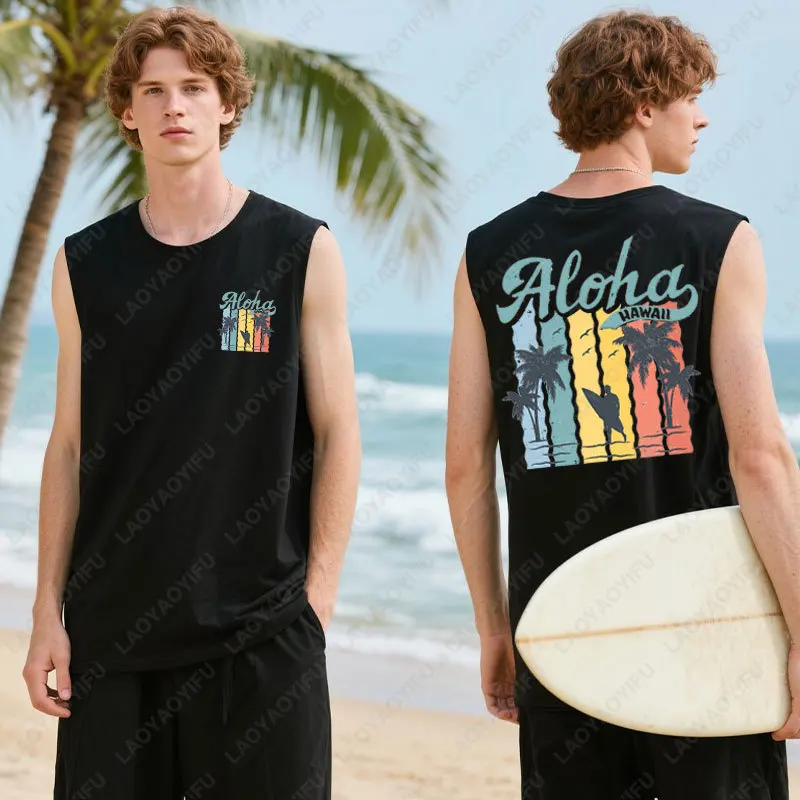 Funny SURF VIBES ONLY Printing Tank Tops Beach Lover Gift Summer Cotton Casual Vest Trendy Save The Ocean Whale Graphic Men Vest