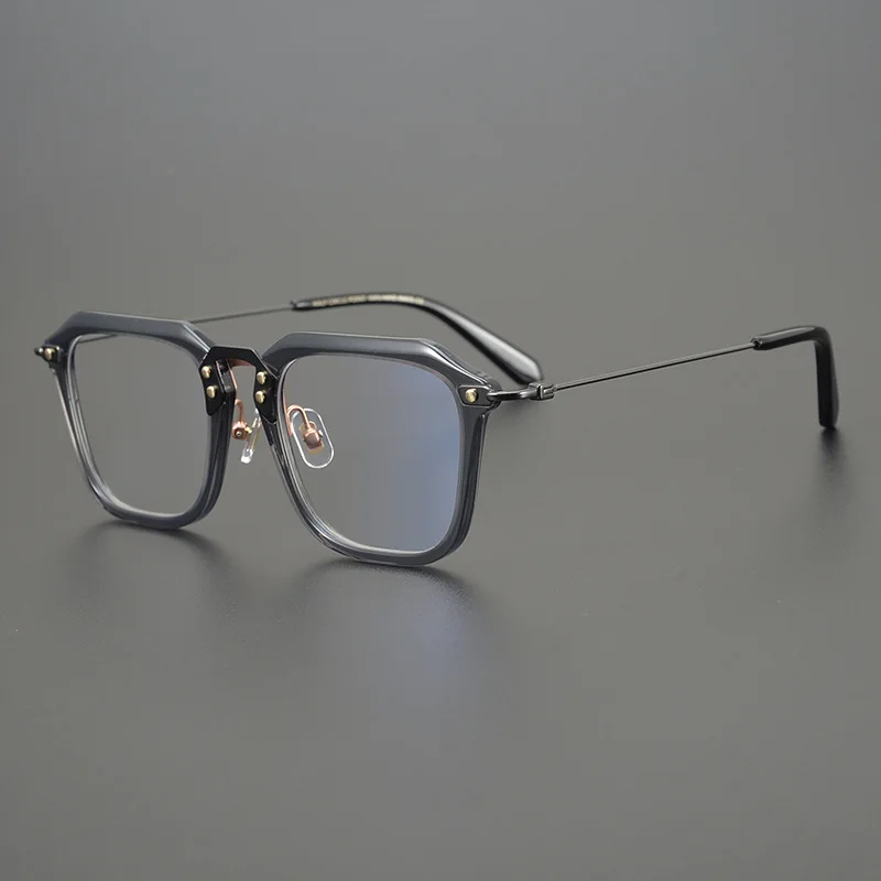 Originality Design Fashion Square Acetate Eyeglasses Frame High Quality Titanium Extra-light Men and Ladies Glasses with Case