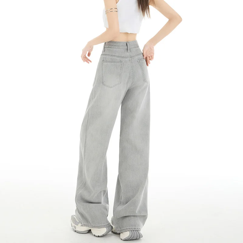 Jeans Women Loose Casual Spring Autumn New Style Y2k Straight Leg Wide Leg Pants Design Blue Denim Pants Women plus Trousers