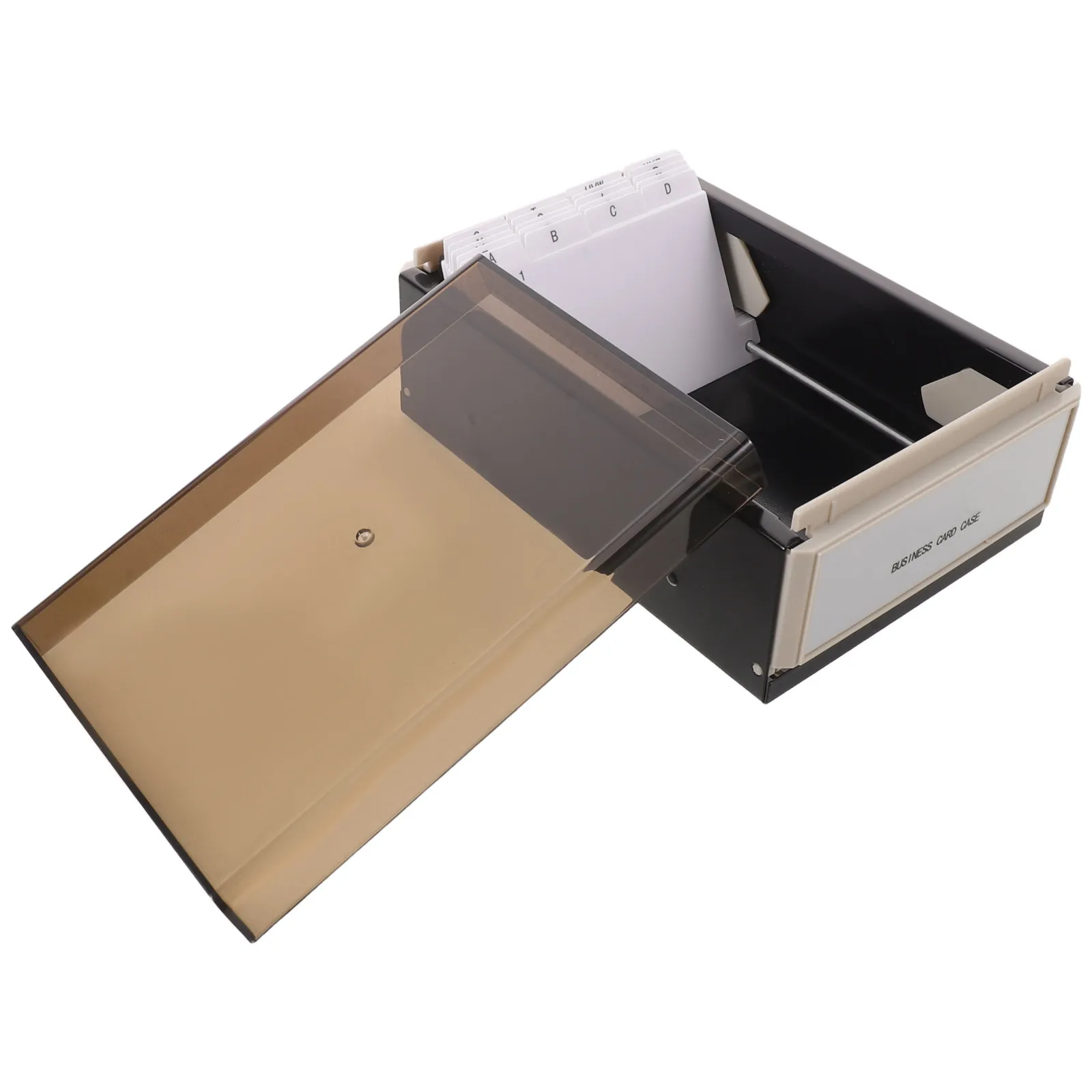 Large Capacity Business Card Holder Black Plastic Storage Box Desktop Organizer with Lid A- Tabs 400 Cards Business Card