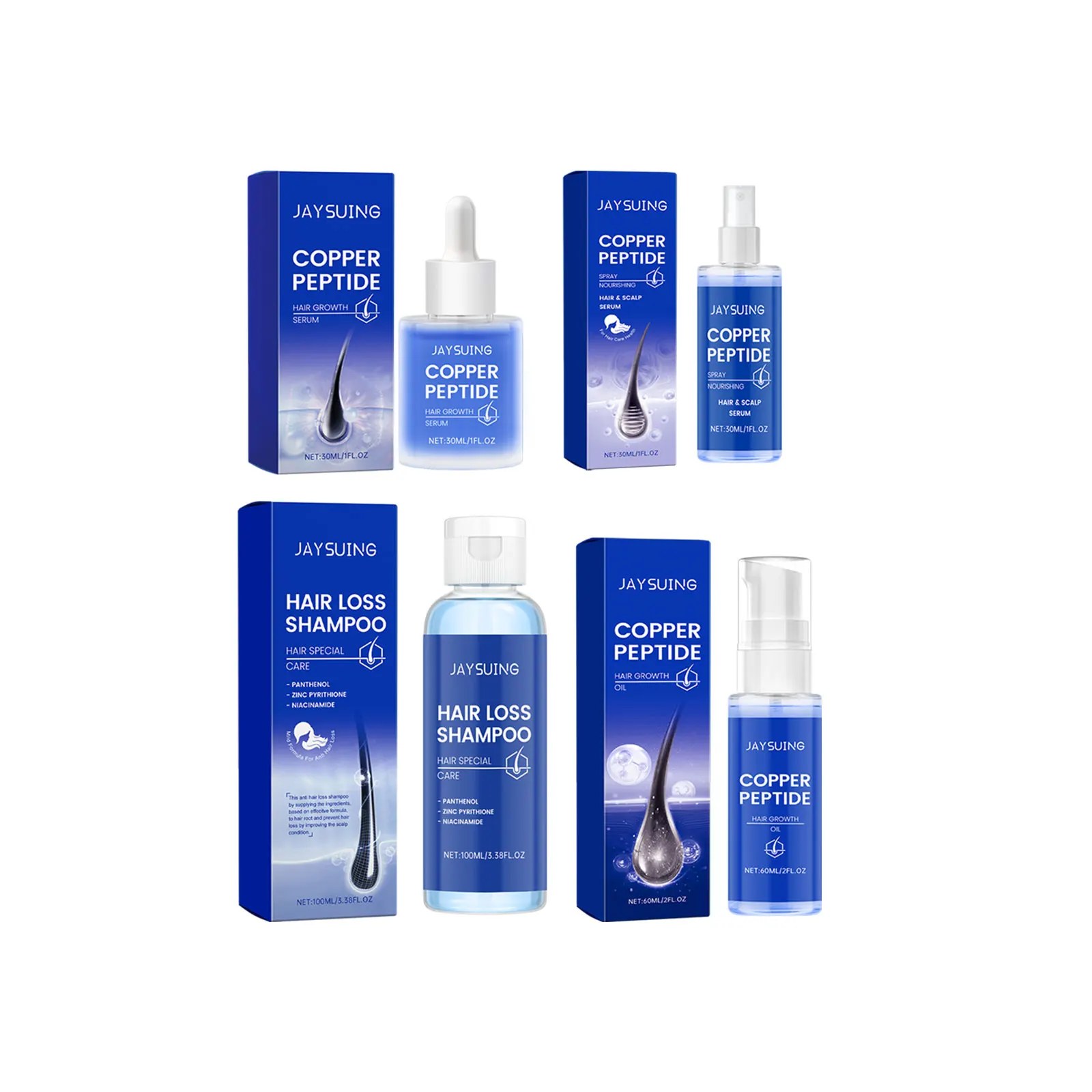 Copper Peptide แชมพู Hair Growth Serum สเปรย์บํารุงหนังศีรษะ Anti Hair Loss Essence Oil เสริมสร้างรากหนาแน่น Hair Care Set