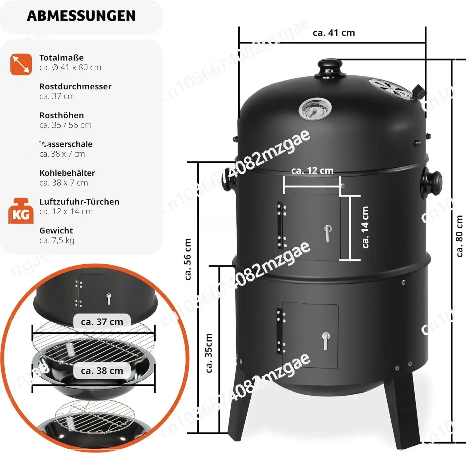 

3-in-1 Outdoor BBQ Charcoal Grill Set - Barbecue Smoker Combo with Built-in Thermometer for Grilling