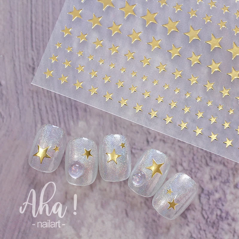 Autocollants 3D pour Nail Art, tailles mixtes, étoile à cinq branches, or, argent, noir, blanc, clignotant, étoile Starburst, décalcomanies à pression, 4 pièces