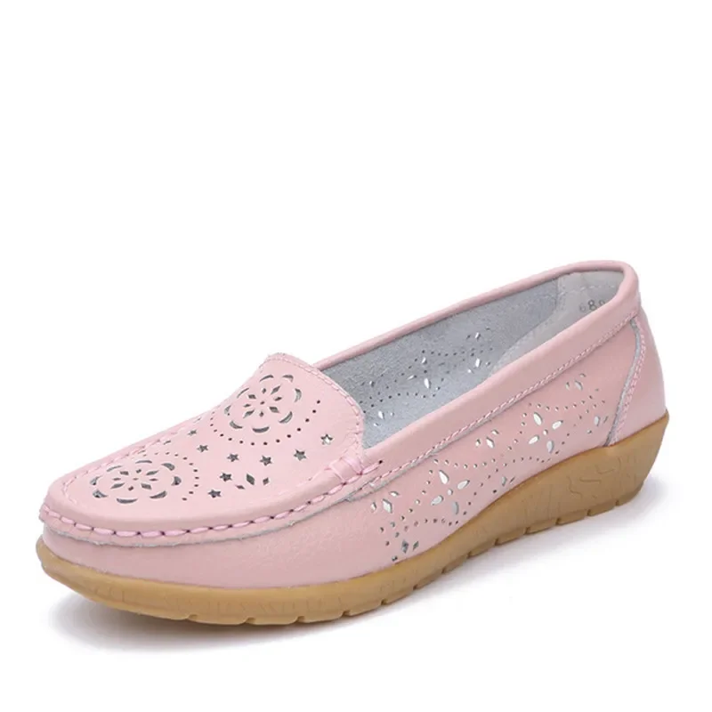 SNURULAN  Summer Women Leather Moccasins Casual Shoes Mother Loafers Soft Leisure Flats Woman Driving Ballet Shoes