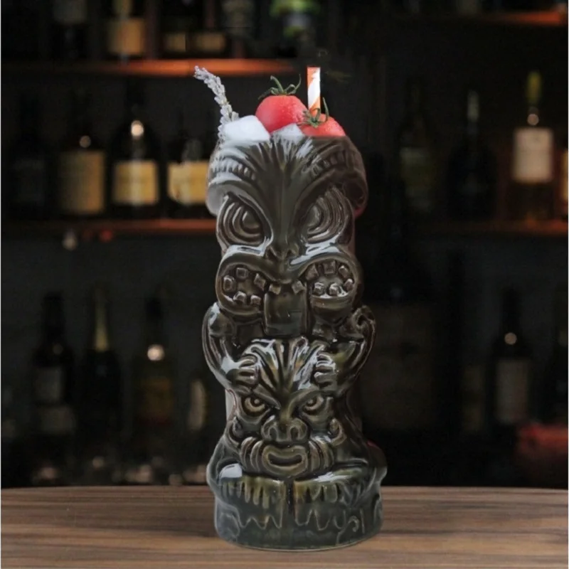 630ml Ceramic Tiki Mug Creative Porcelain Beer Wine Mug Cup Bar Tool