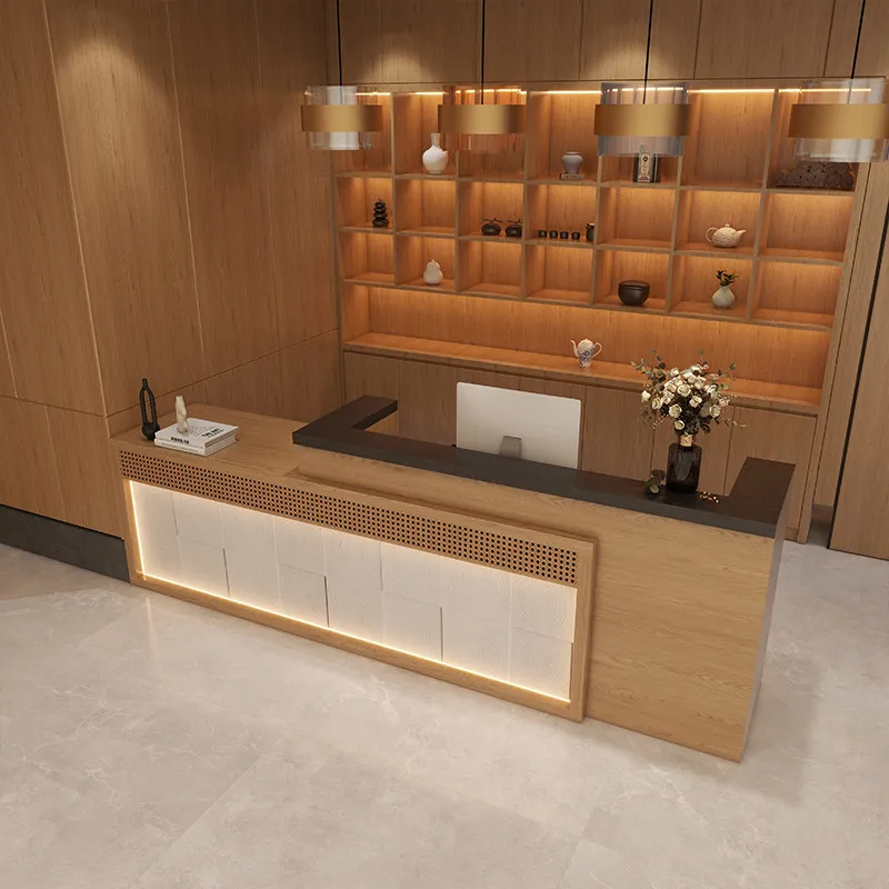 Mid century minimalist reception counter Customer center Company reception desk Computer desk office table designer furniture