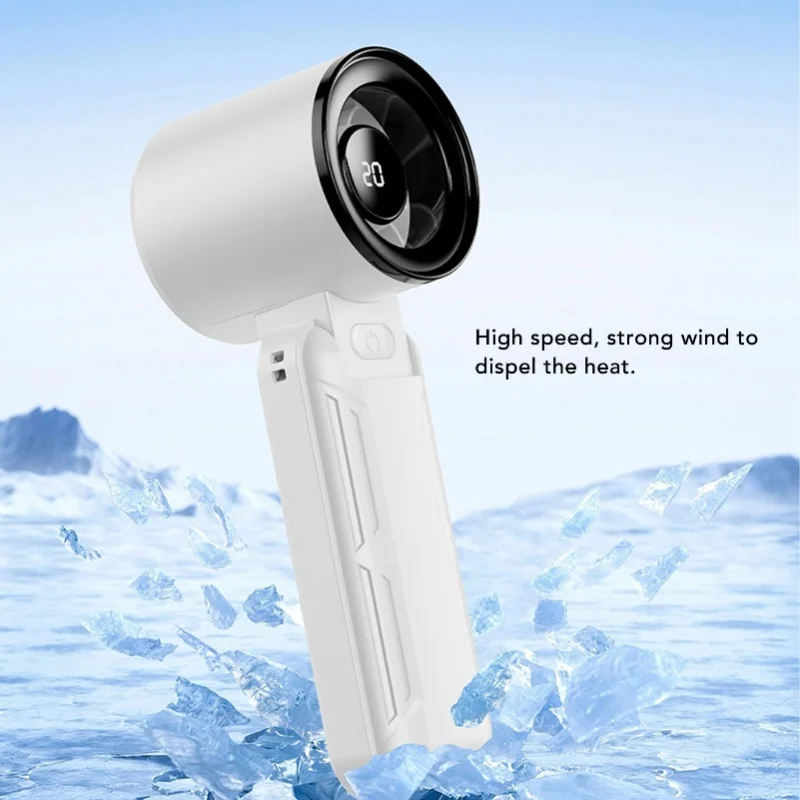

Portable Handheld Turbo Fan Quiet 5 Speed 3000mAh Battery Operated Hand Neck Desk Fan 135 Degree Foldable Digital Display