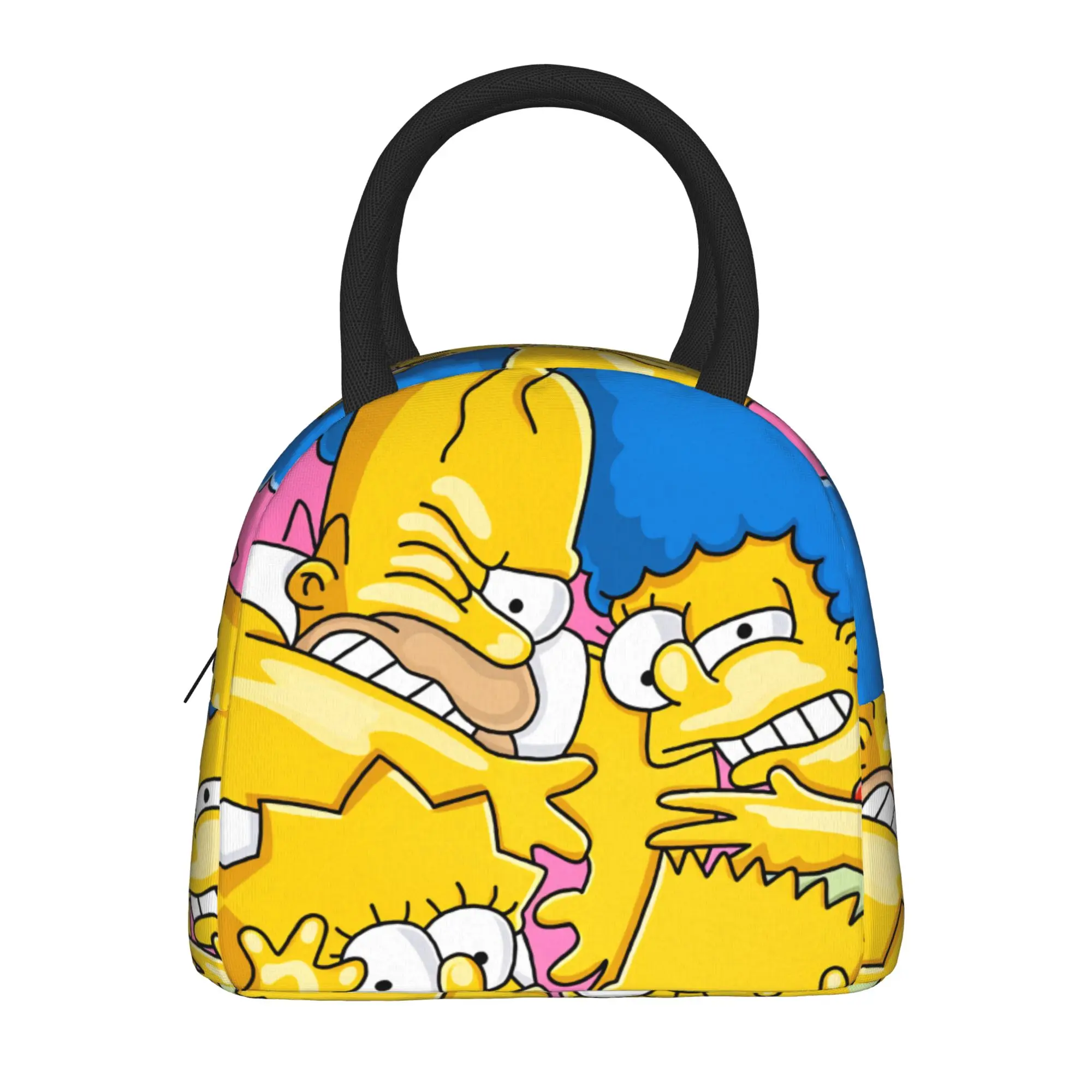 Fun S-Simpsons Family Portrait Lunch Bag For Unisex Lunch Box Kawaii Travel Cooler Bag Portable Zipper Oxford Tote Food Bags