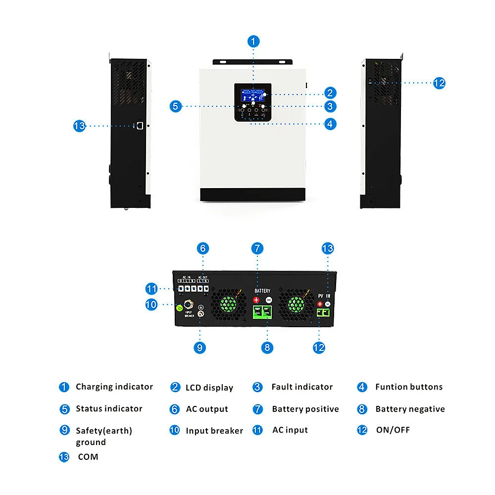 Inverter Surya Hibrida 3000VA 2400W Gelombang Sinus Murni DC 24V AC 220VAC MPPT Inversor Surya Bawaan 40A Pengendali Surya & Pengisi Daya AC