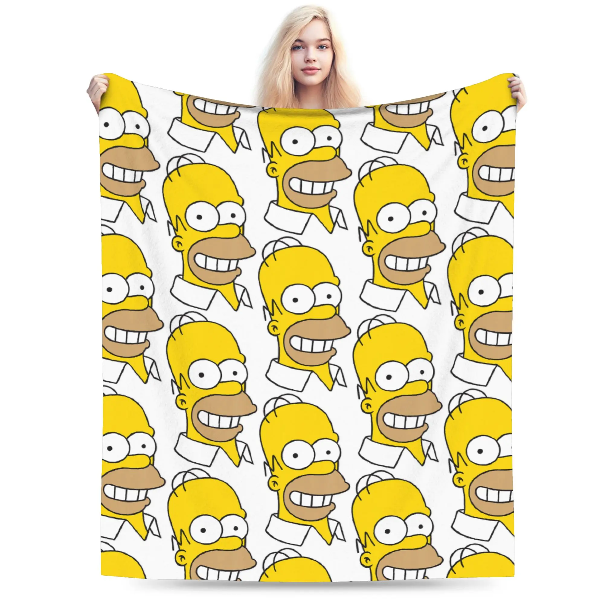 The Simpson Homer Big Face Blankets Flannel Spring/Autumn Ultra-Soft Throw Blankets for Sofa Travel Bedding Throws