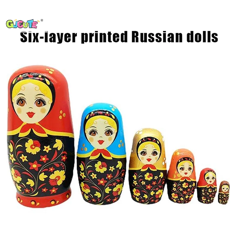 1Pcs Six-layer Girl Russian Nesting Doll Children's Wooden Toy Craft Gift Birthday Christmas Gift Wooden Handmade Doll