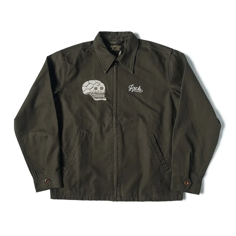 

American fashion embroidery skull embroidery Vietnamese commemorative T-shirt jacket for men with collar-style designs