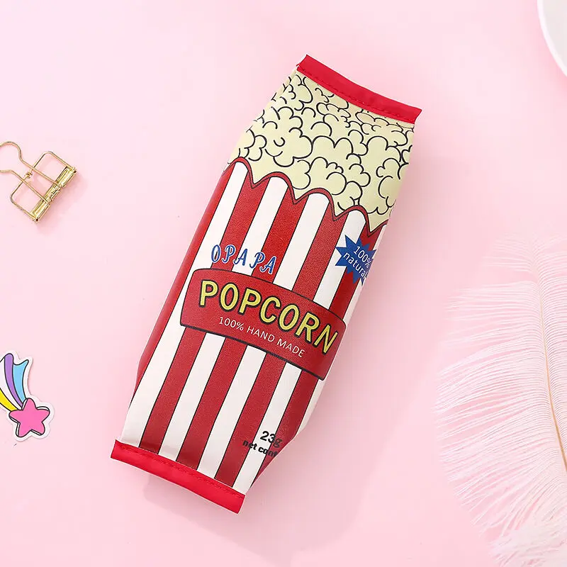 PU Leather Pencil Bag Creative Snack Popcorn Cheese French Fries Donuts Egg Pencil Cases Stationery Storage Box