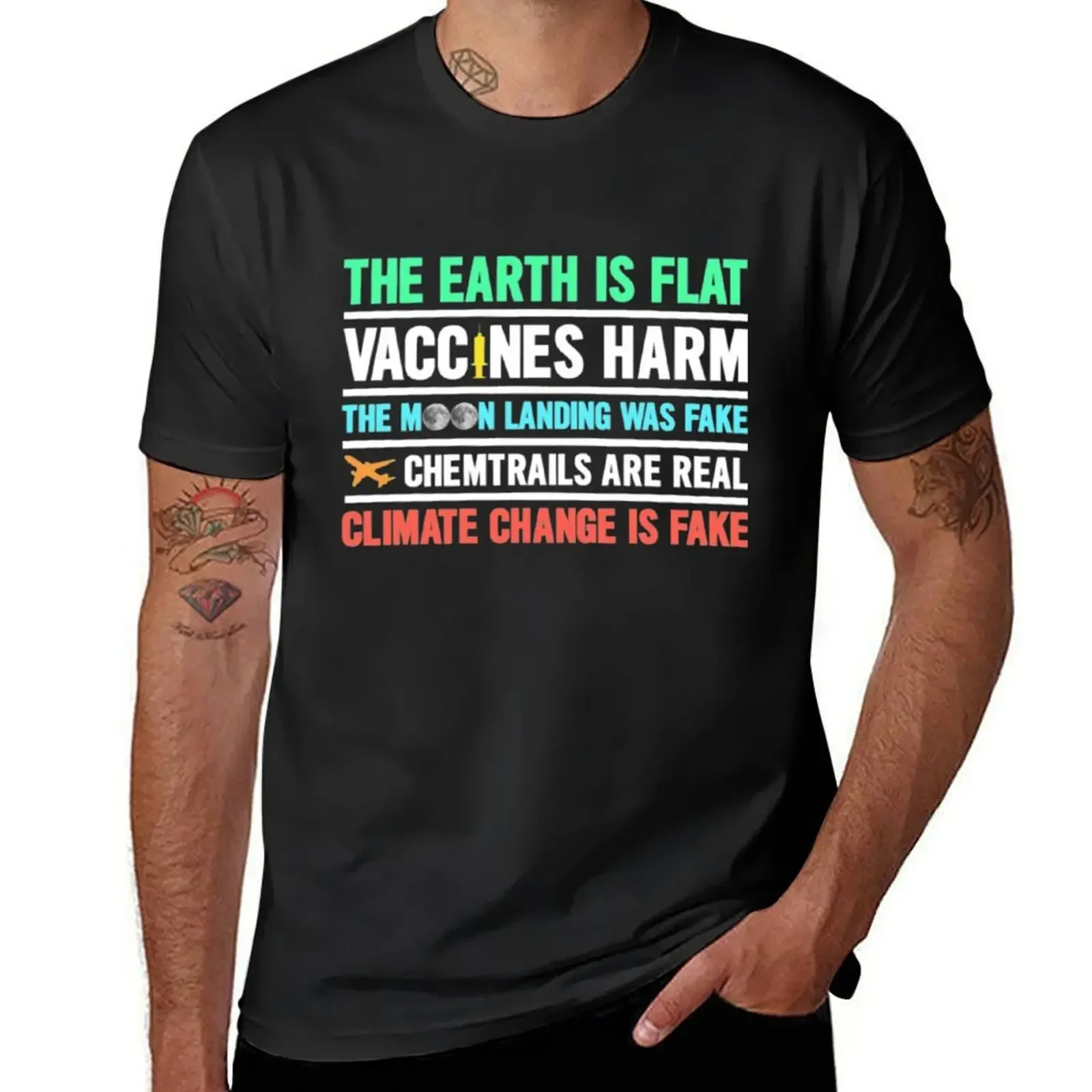 The Earth Is Flat Vaccines Harm Chemtrails Mask T T-Shirt Short sleeve tee custom t shirt shirts graphic tee men