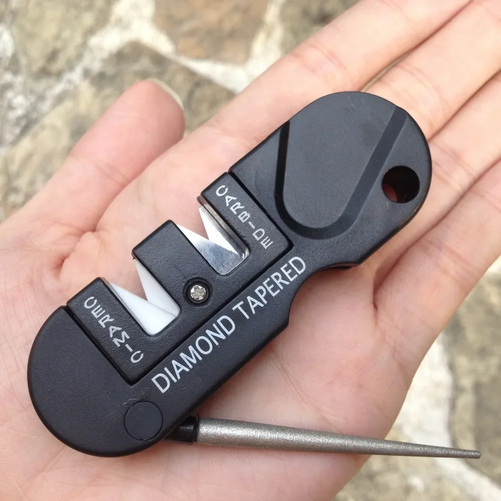 4-in-1 tragbares Wolfram-Keramik-Hartmetall-Messer, Schleifstein-Schärfer, schärfen, Angelhaken, Taschen-Diamant-Werkzeug, Camp-Wanderung im Freien