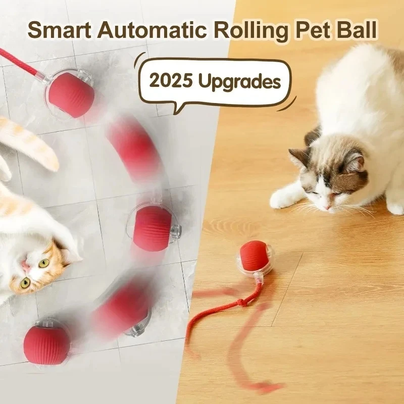 充電式自動スマートローリングペットおもちゃ、動く偽の尻尾付き電動インタラクティブボール、犬猫用、狩猟を模倣した遊び
