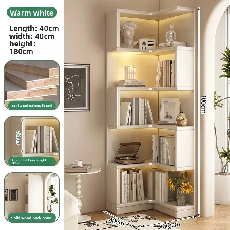 Modern Corner Bookshelf for Living Room Furniture 180cm Tall Storage Rack Display Shelf with Drawer/No Drawer No LED Light