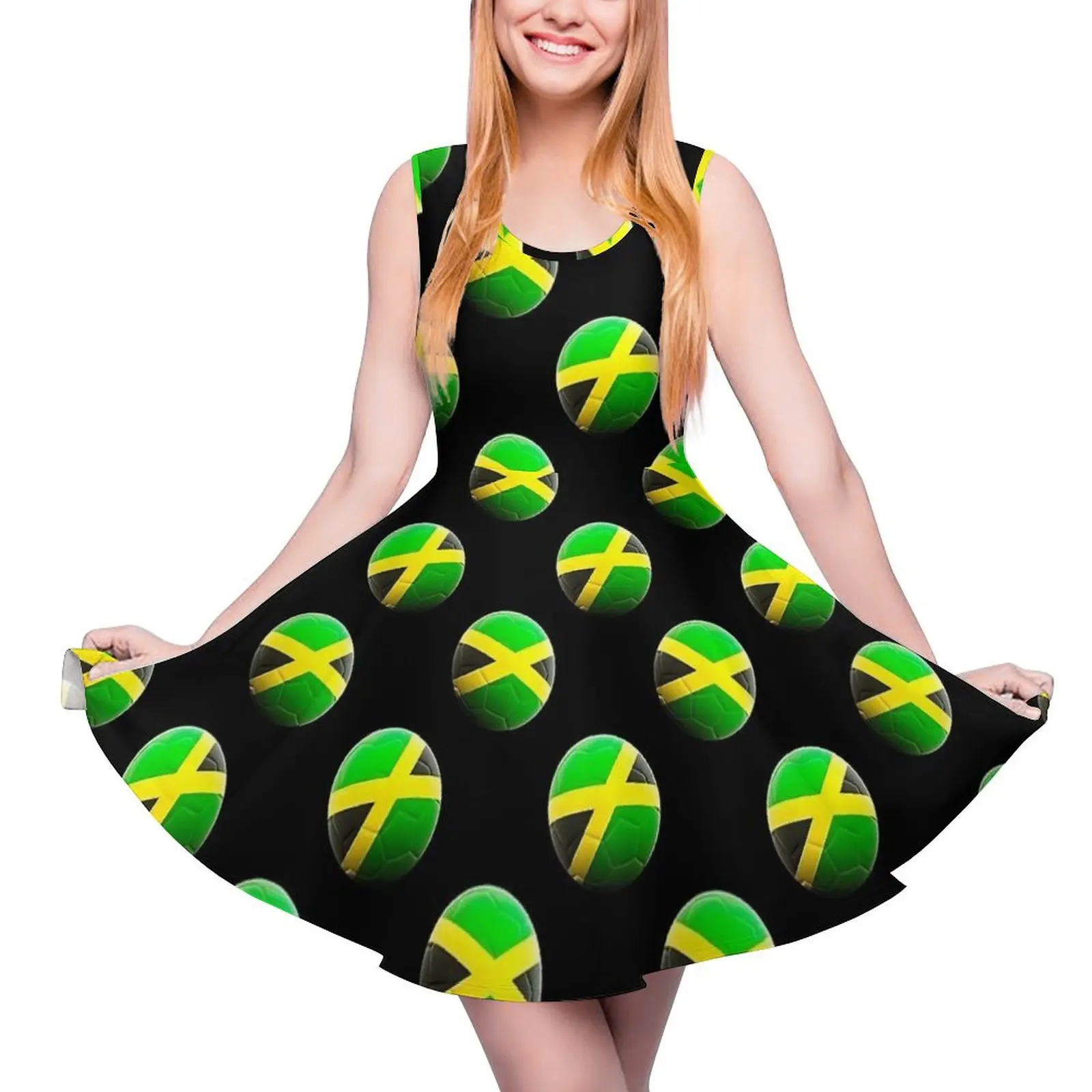 

Jamaican Flag Dress Jamaica Football Ball Flag Beach Dresses High Waist Street Wear Oversized Skate Dress Ladies Custom Vestido