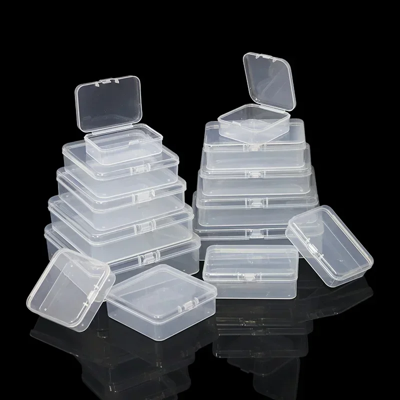 Square PP Plastic Box Rectangular Storage Transparent Flip Cover One-Piece Storage Parts Small Product Jewelry Packaging