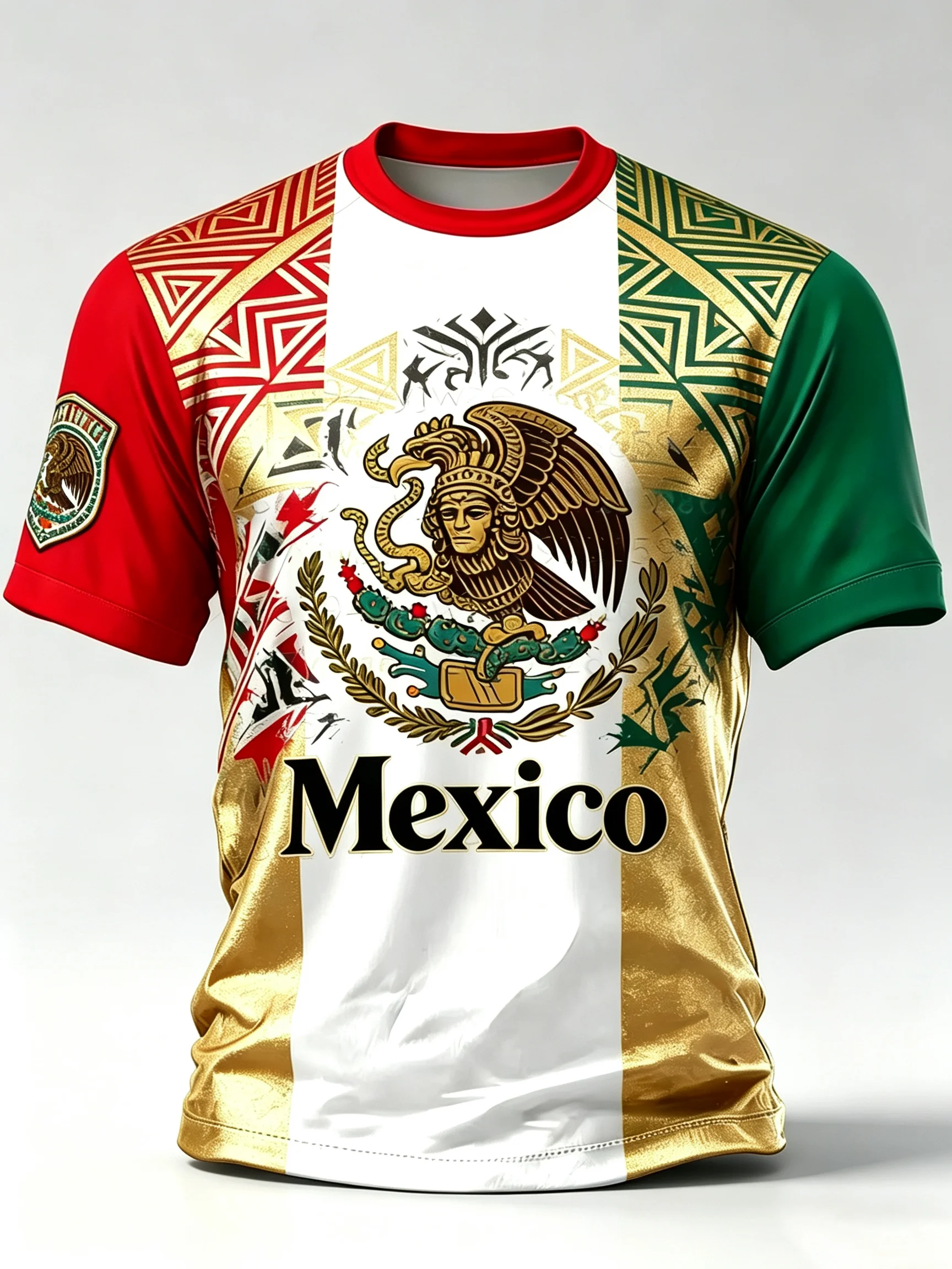 Men's Mexico National Eagle 3D Print T‑Shirt 100% Polyester Aztec Tribal Pattern Short Sleeve Casual Street Summer Sports  Tops