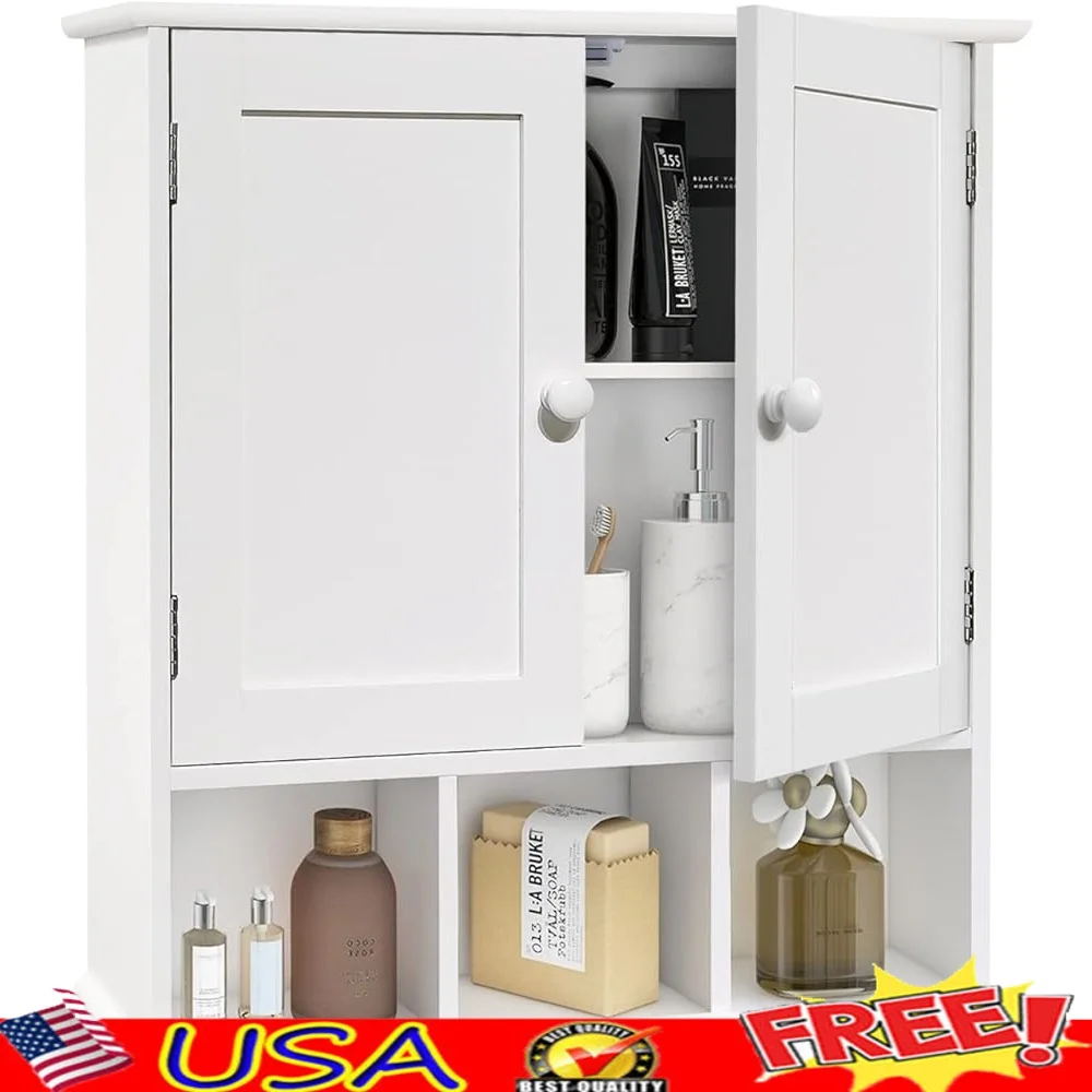 

Bathroom Wall Cabinet Over Toilet Storage Adjustable Shelves White Wall Mounted Medicine Cabinet Easy Assembly Waterproof