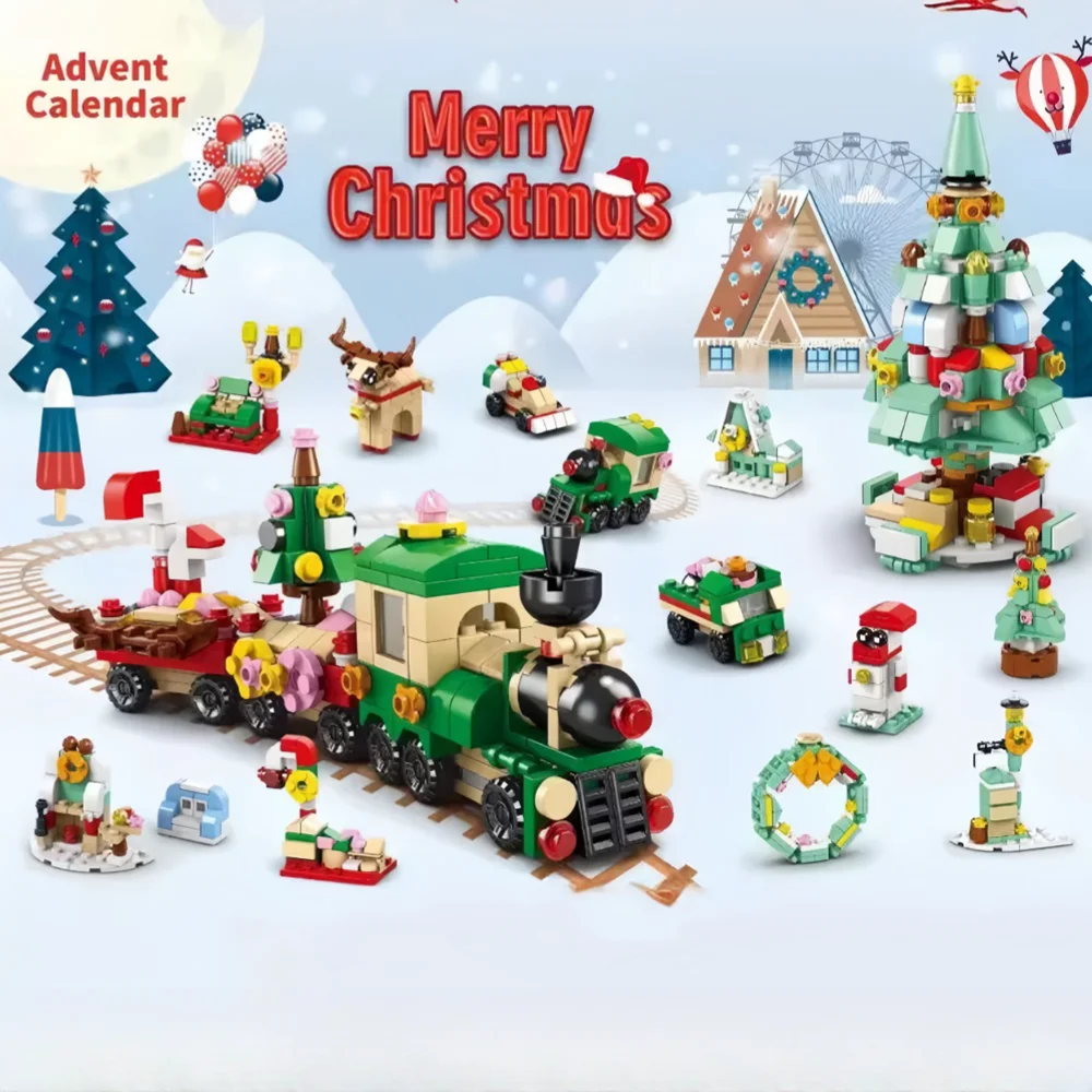 Knew construído presente de natal blocos de construção brinquedos-amustido caixa cega jogo santa árvore de natal trem rena sapatos-perfeito para crianças